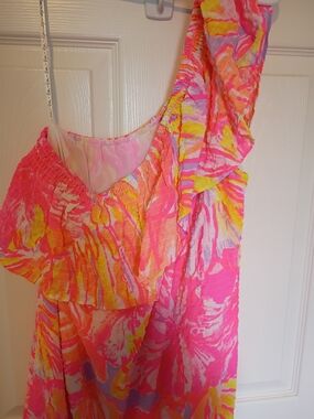 Lilly PulitzerRARE Shoulder Ruffle Dress Vibrant Sunshine ColorsNWOT XL STUNNING